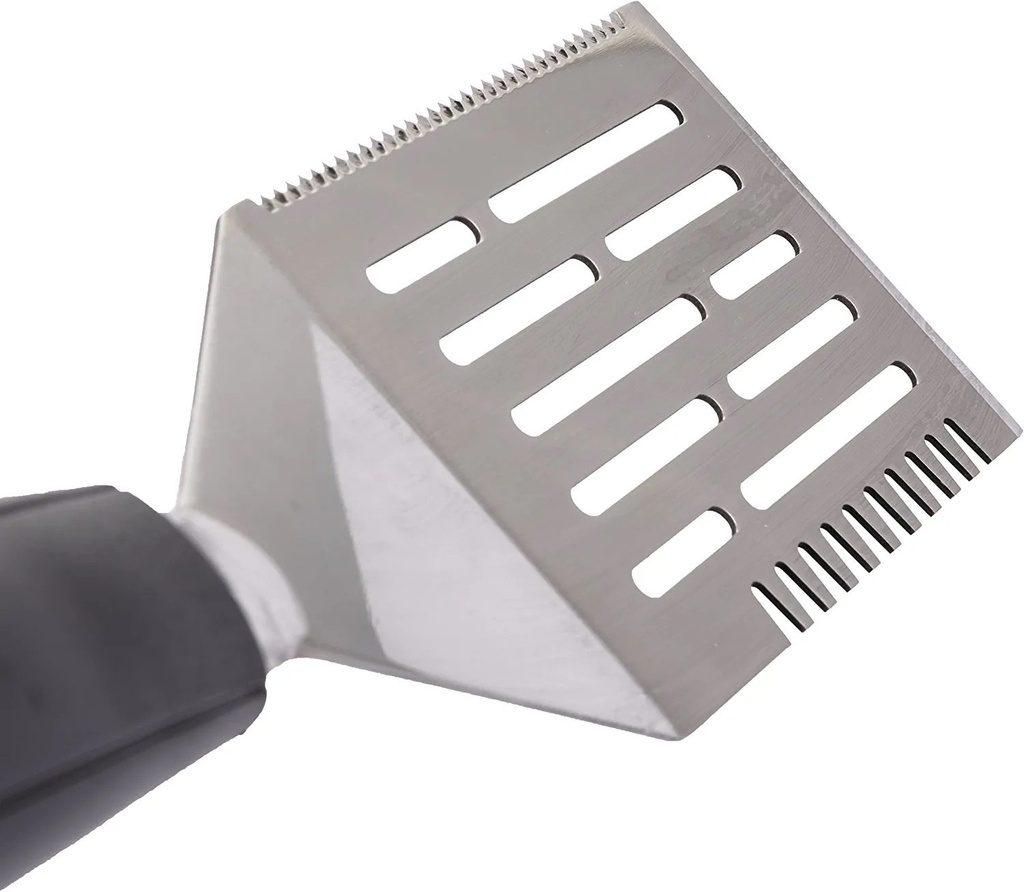 Stainless steel flat BBQ spatula with long heat-resistant handle