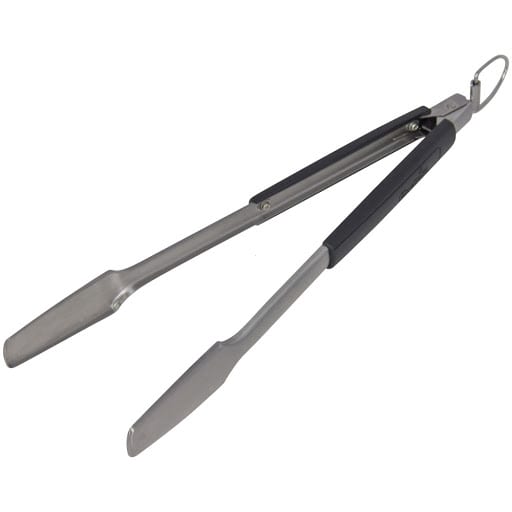 Metal locking BBQ tongs with heat-resistant grip for grilling
