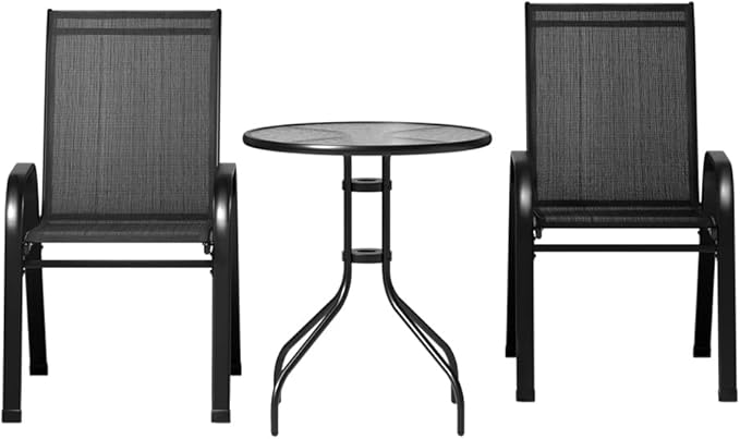Gardeon outdoor bistro set with stackable chairs and glass table
