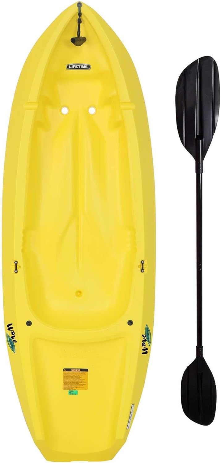 Yellow youth plastic kayak with paddle made from HDPE