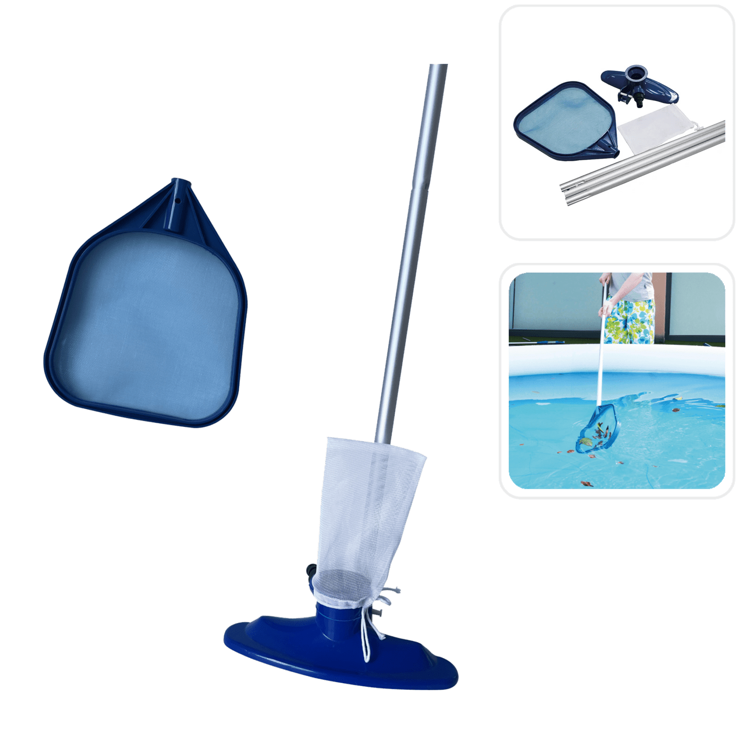 pool cleaning and filling kit with pump and cleaning tools