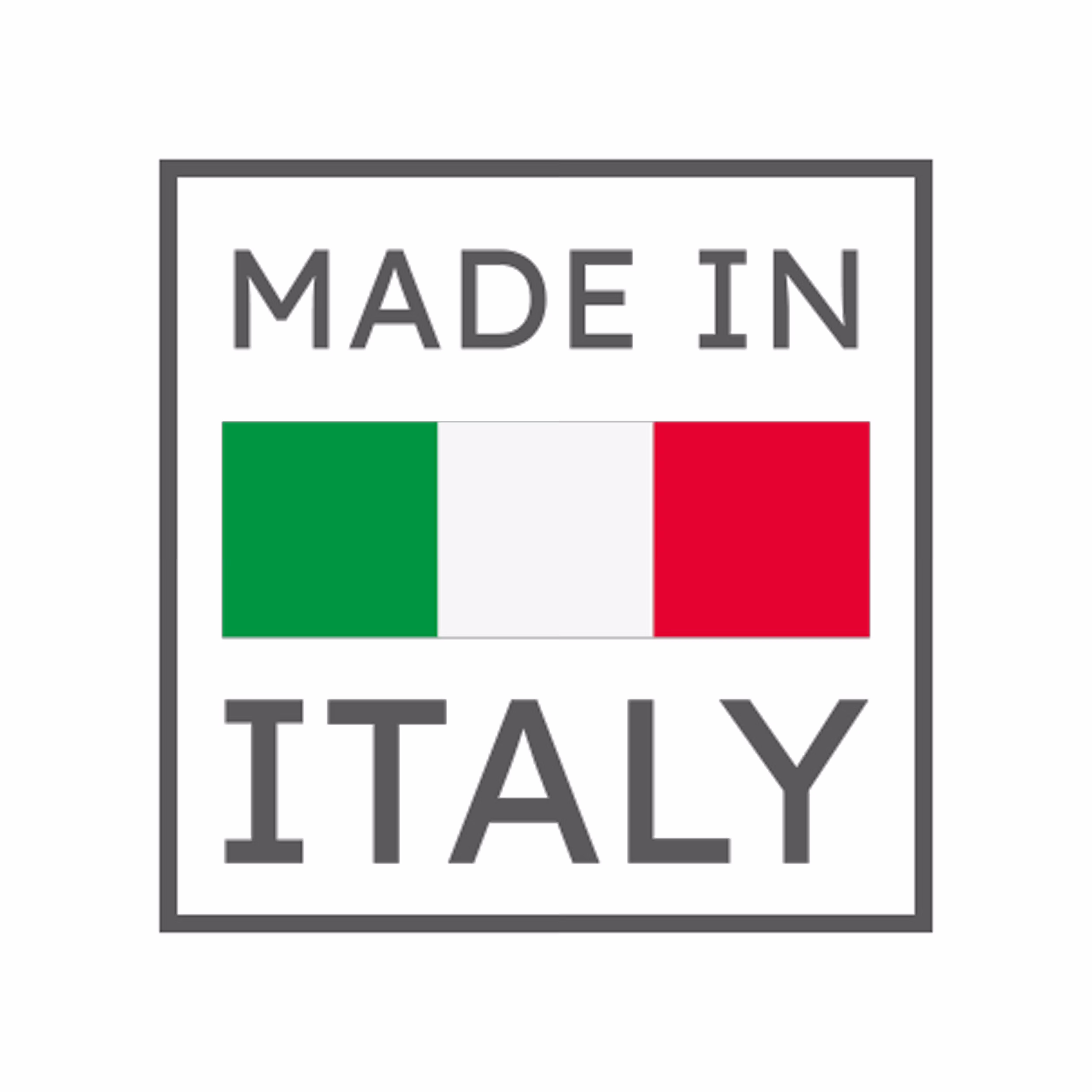 Made in Italy label with Italian flag colors.